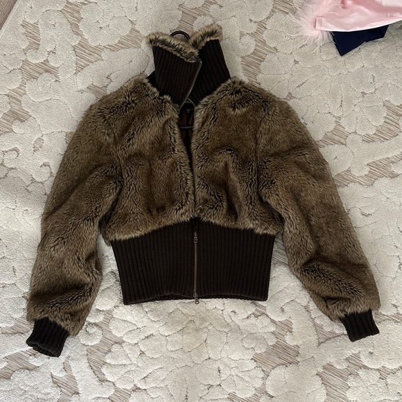 Express Brown Faux Fur Jacket - Picture 1 of 3
